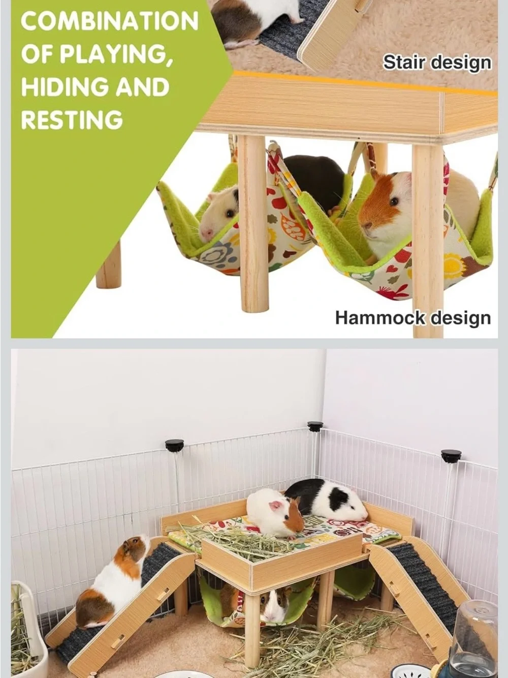Small Pets Wooden Playstand with 2 Hammocks